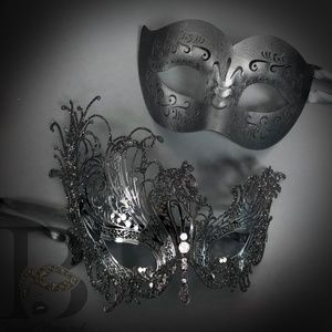Black Masquerade Masks Couples Venetian Mardi Gras